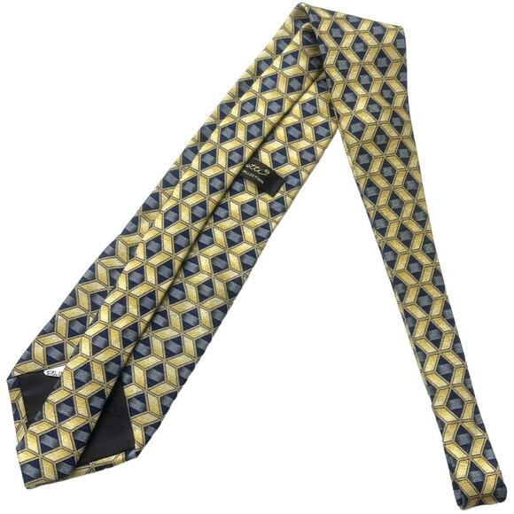 Zianetti Neck Tie Italian Silk Blue Yellow Diamond Print Suit Accessories Formal - Picture 3 of 9